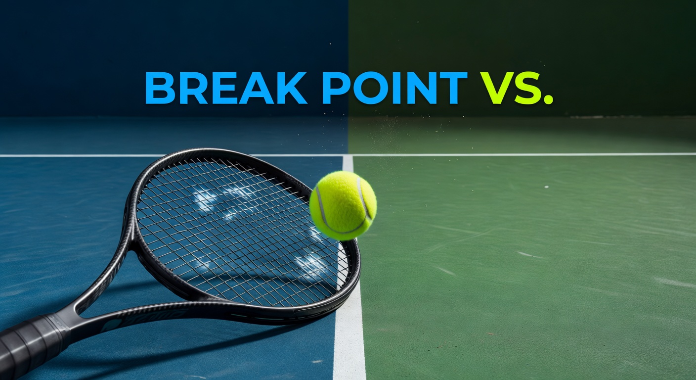 Tennis player lunging for a forehand during a critical break point opportunity on clay court