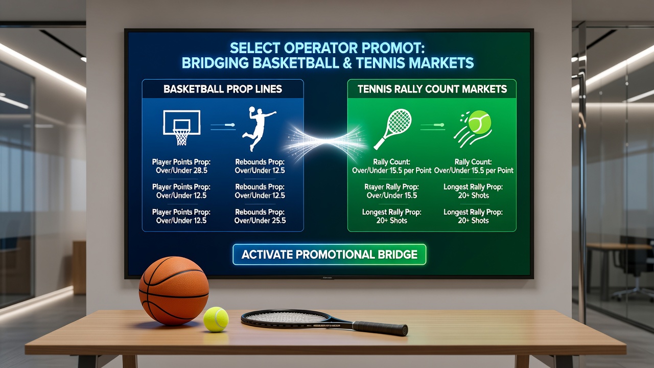 Promotional interface showing basketball props converting into tennis rally count bonuses