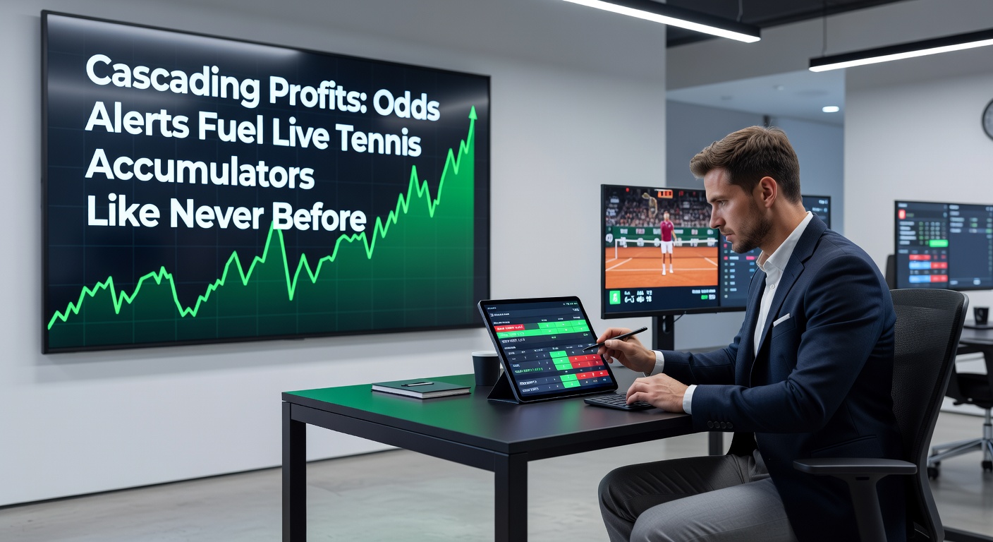 Close-up of a tennis accumulator bet slip on mobile, showing cascading odds boosts from live alerts during a high-stakes match