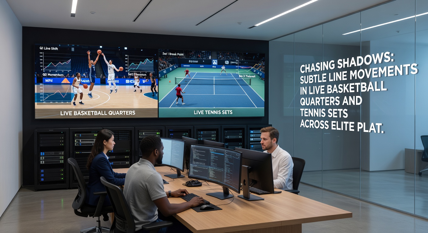 Tennis court visualization with overlaid odds lines shifting during a crucial set break point, highlighting platform delays