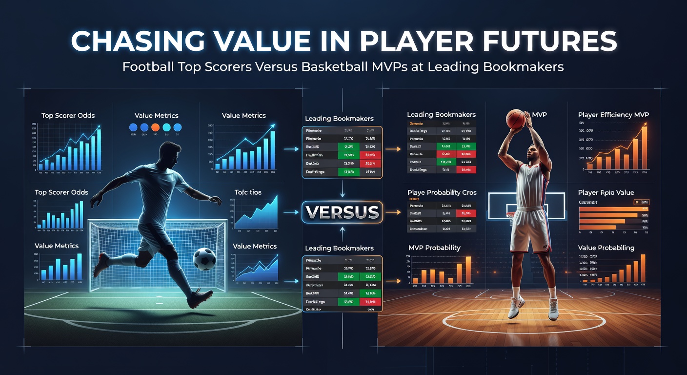 Comparative odds chart for football top scorers and basketball MVP futures across major bookmakers, highlighting value discrepancies in April 2026 markets