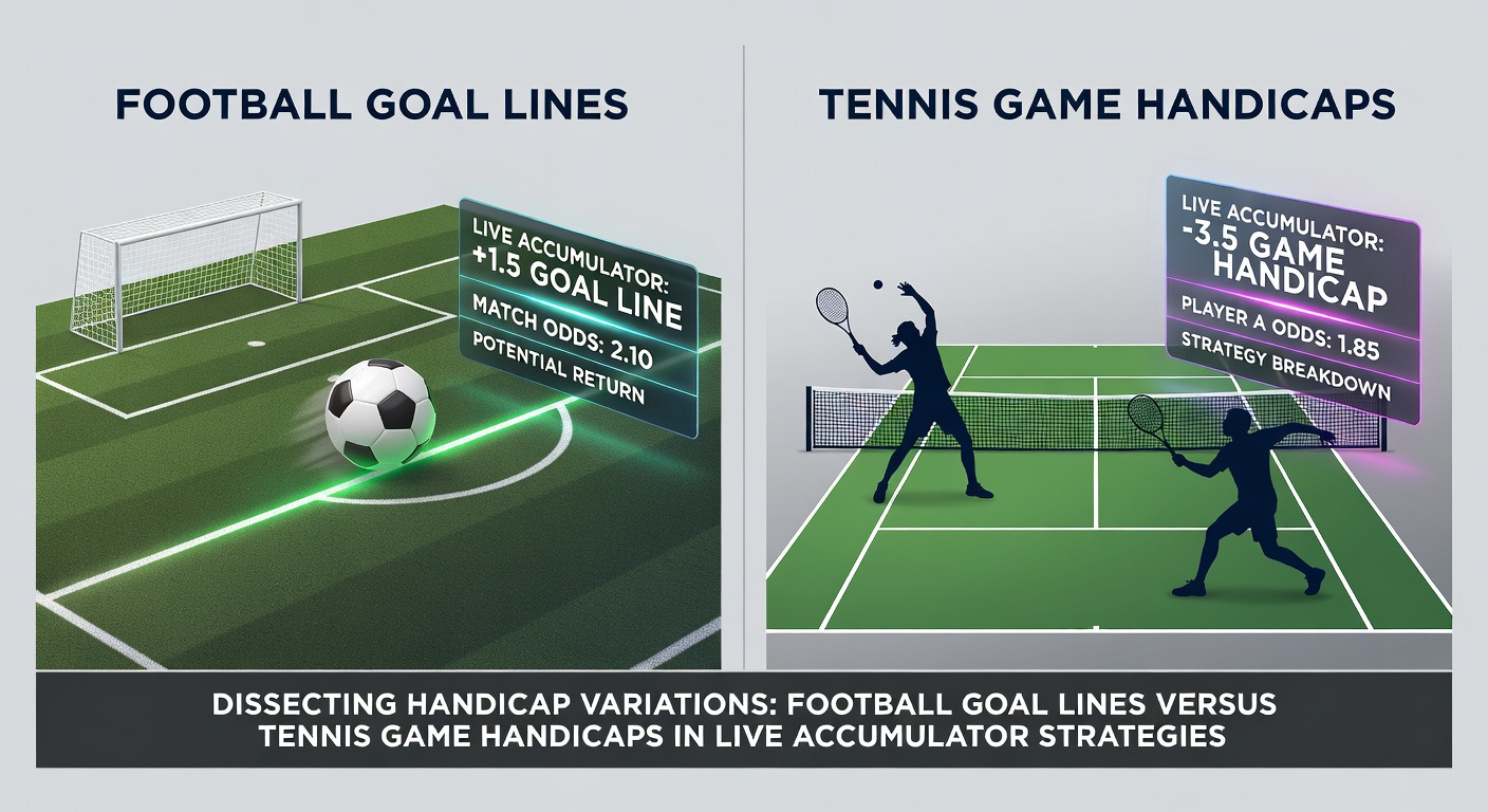 Live betting screens showing football goal line handicaps and tennis game handicaps side by side during intense matches