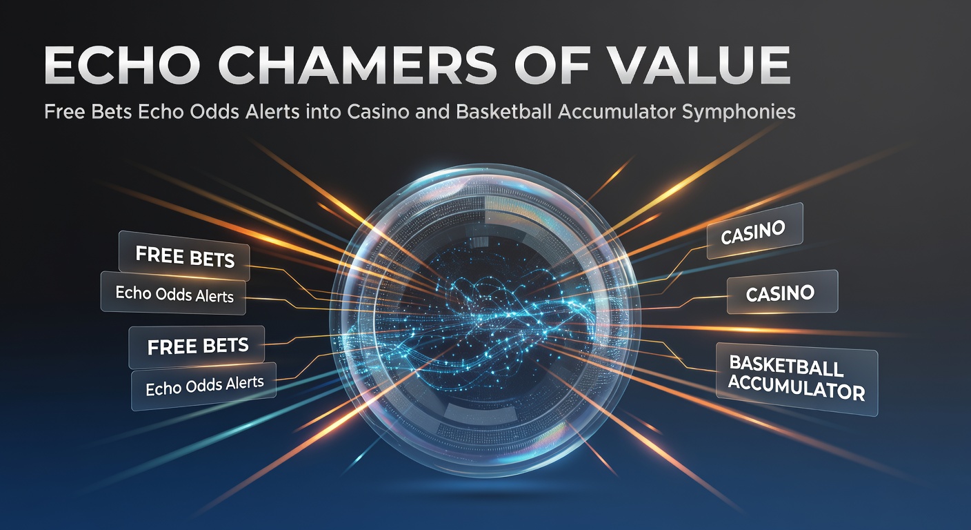 Digital illustration showing swirling echo patterns of basketball courts merging with casino slot machines and odds alert notifications, symbolizing interconnected betting value cycles
