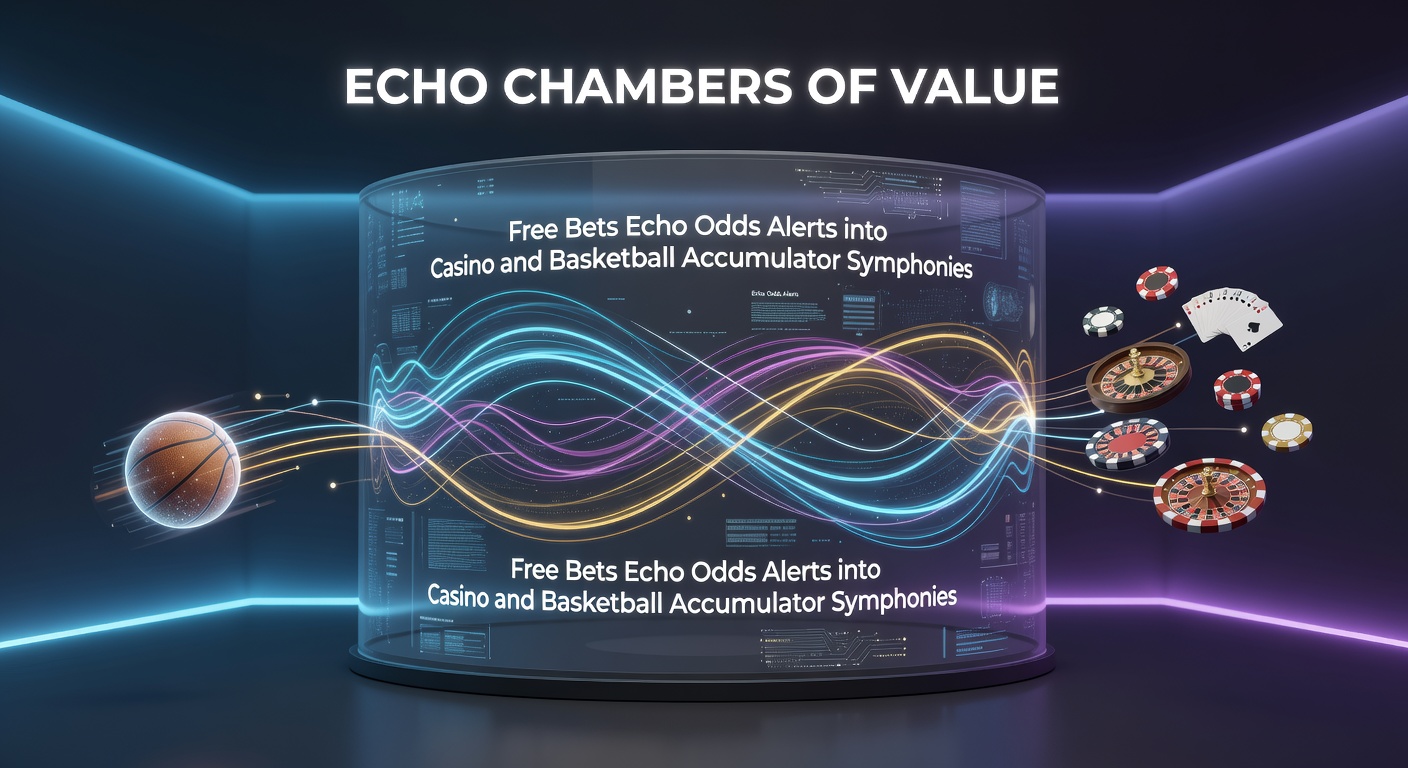 Close-up graphic of a smartphone screen displaying cascading basketball accumulator odds alongside casino free bet pop-ups and echoing alert icons, capturing the symphony of interconnected betting actions