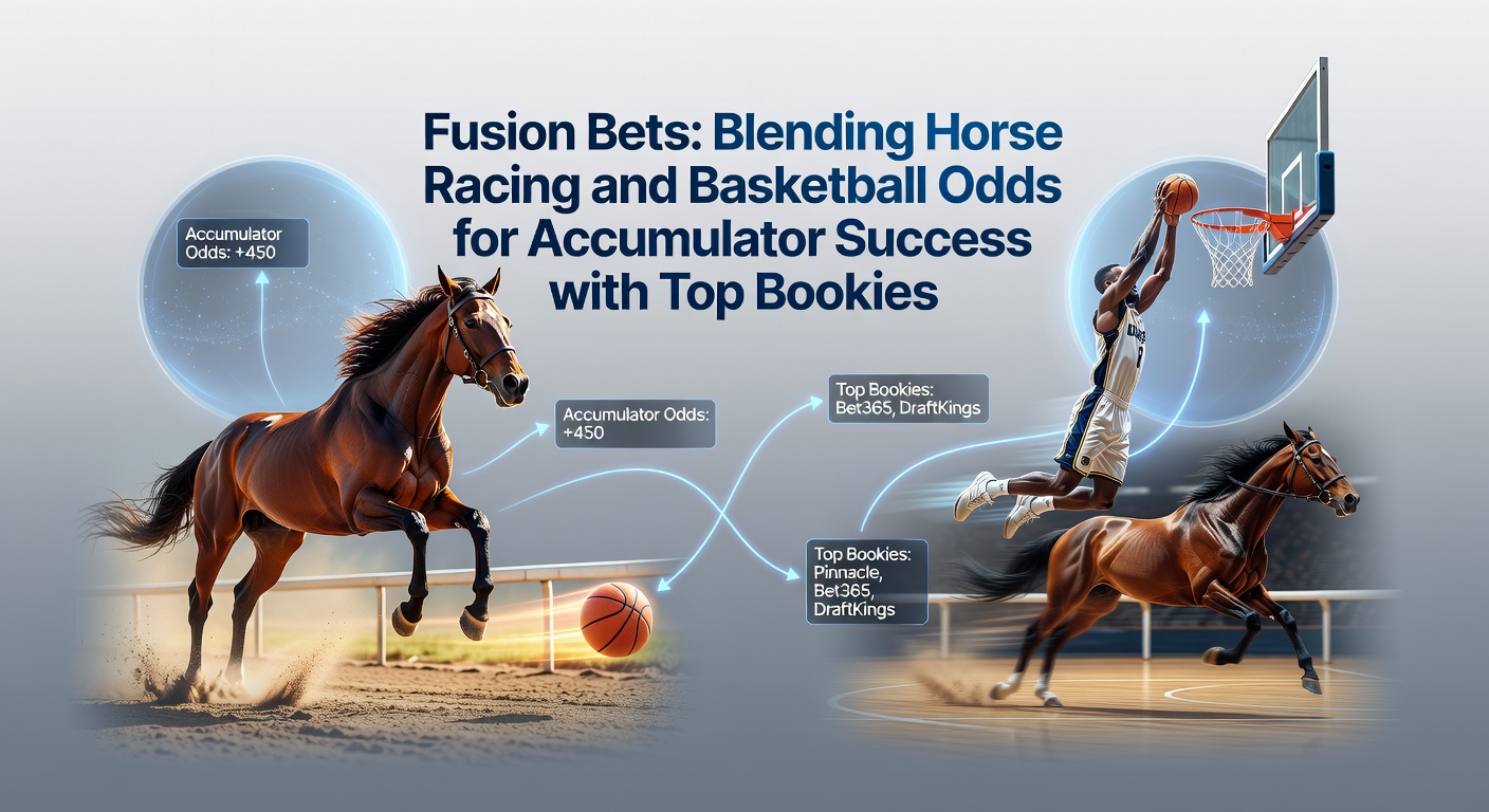 Horse racing track with overlaid basketball court graphics symbolizing blended odds in fusion betting strategies