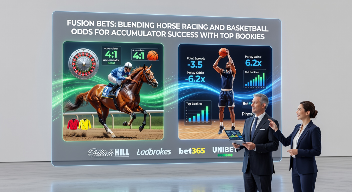 Digital dashboard showing live horse racing and basketball odds merging into an accumulator slip on a betting app