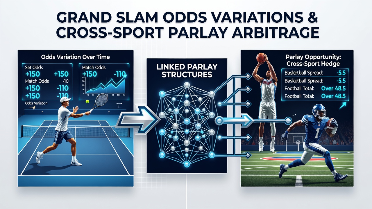 Bookmaker odds boards displaying tennis Grand Slam set and match variations alongside basketball and football parlay options
