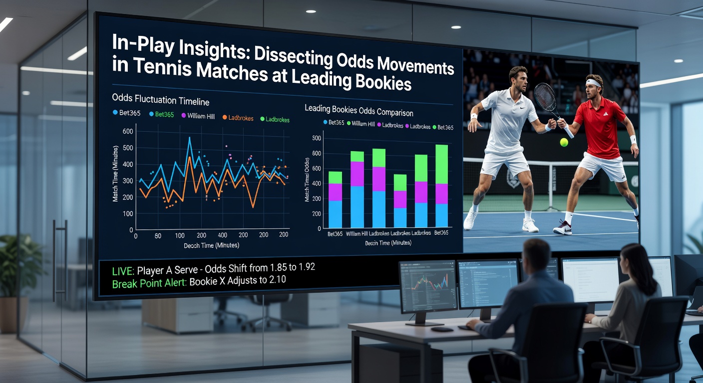 Graph showing real-time odds fluctuations during a live tennis match between two top players, highlighting sharp movements after key points