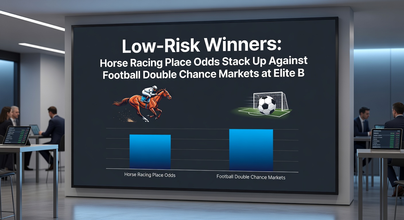 Split-screen comparison of horse racing place betting slips and football double chance odds boards at a bookmaker terminal