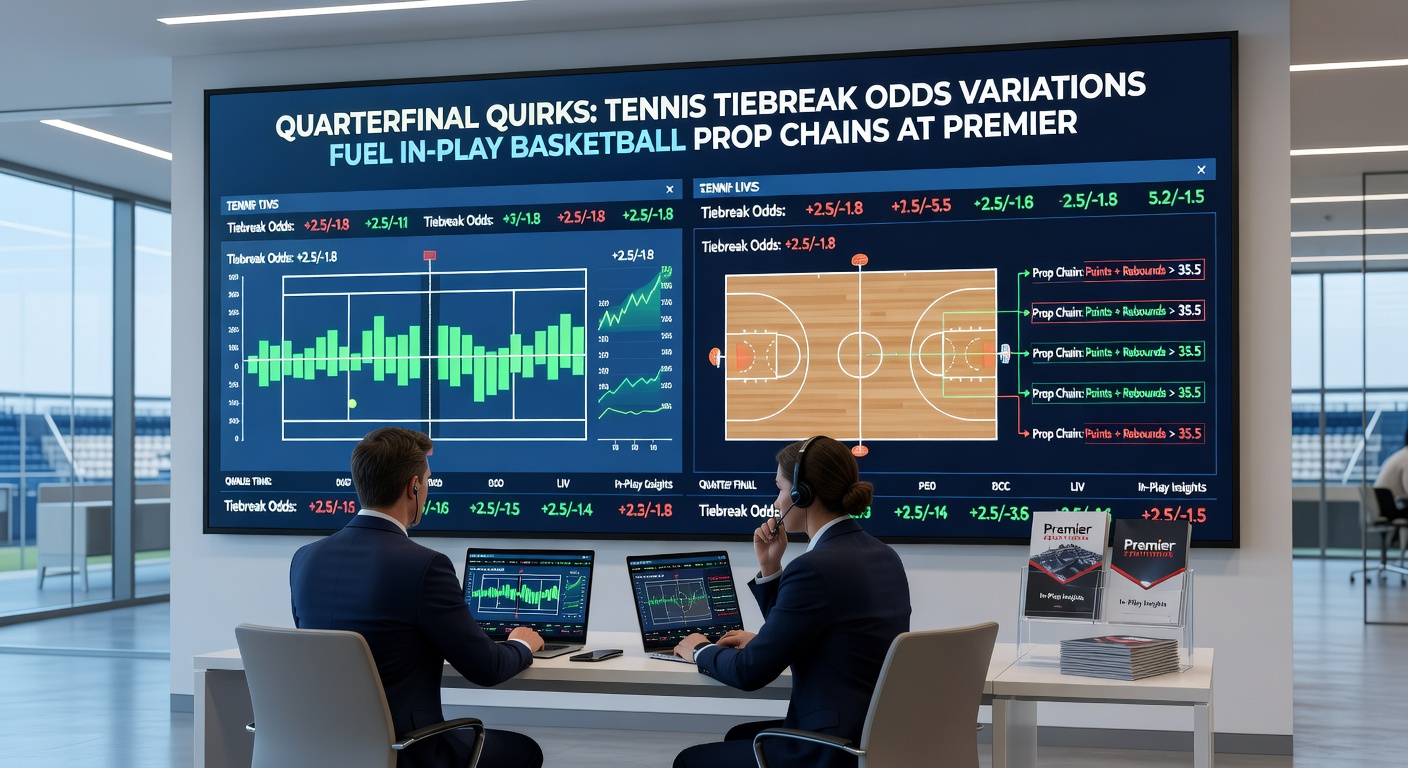 Dynamic betting interface showing chained tennis tiebreak and basketball in-play props on a premier platform dashboard