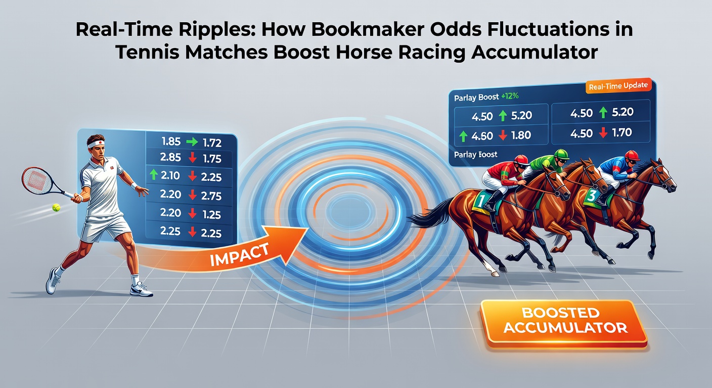 Screenshot of a bookmaker app displaying simultaneous tennis live odds change and horse racing accumulator builder with boosted payout