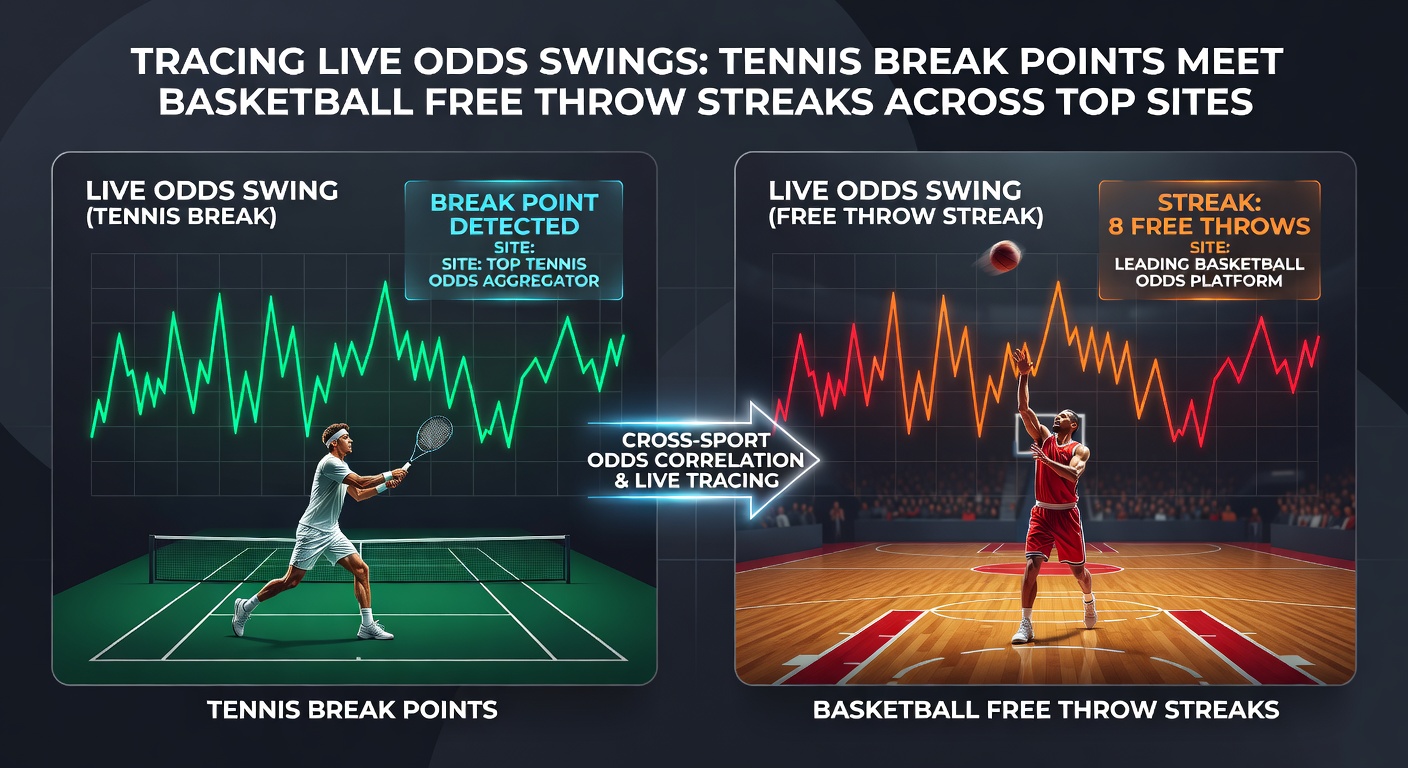 Screenshot of live betting interfaces comparing tennis break point odds and basketball free throw streak lines on major sites