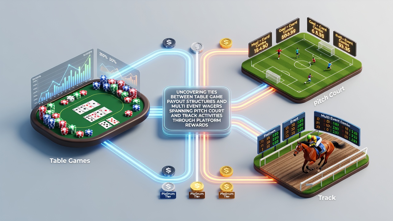 Platform rewards dashboard displaying table game payout rates alongside multi-event wager options across football, tennis, and horse racing