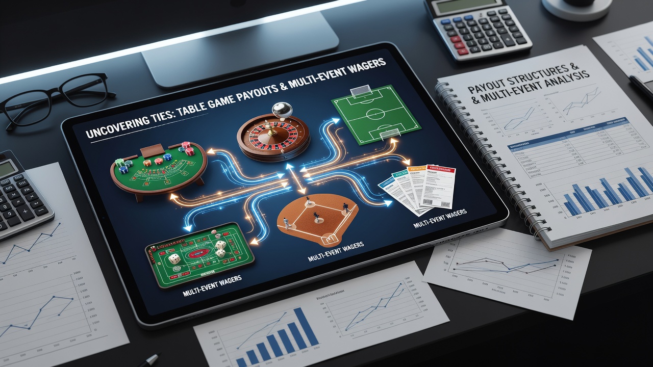 Infographic showing payout structure connections between blackjack tables and accumulator wagers in football, tennis, and horse racing