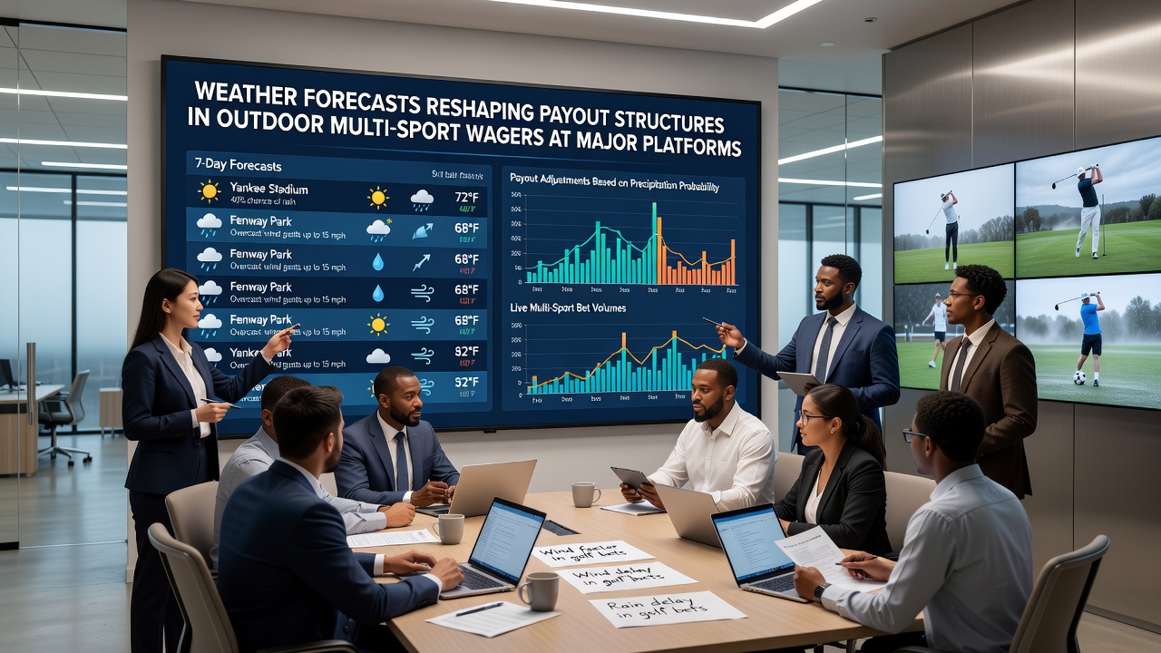 Platform dashboard displaying adjusted multi-sport wager payouts due to changing weather forecasts