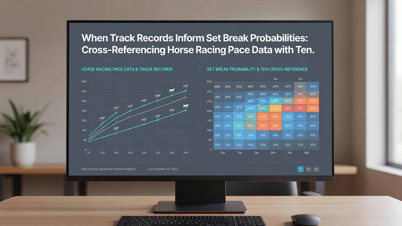 Side-by-side comparison charts of horse racing sectional times and tennis serve percentage correlations displayed on an operator dashboard